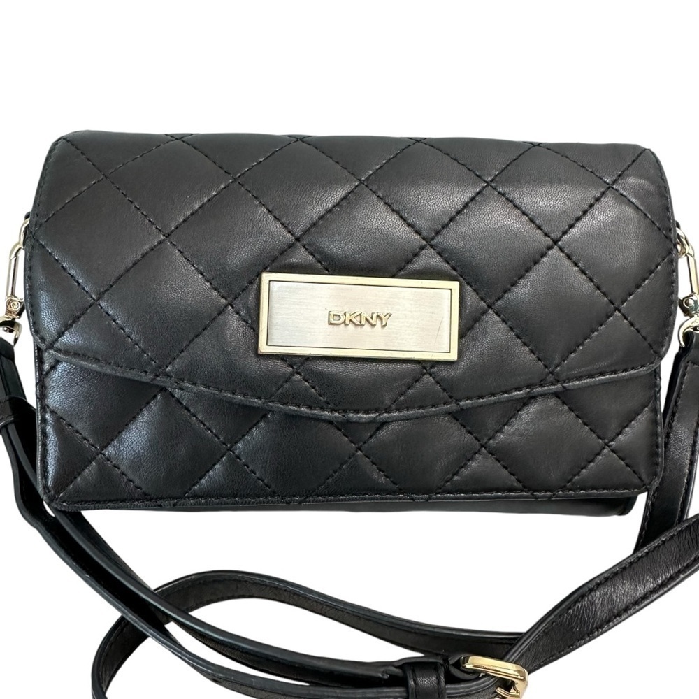 Dkny Black Quilted Crossbody Handbag, Soft Leather